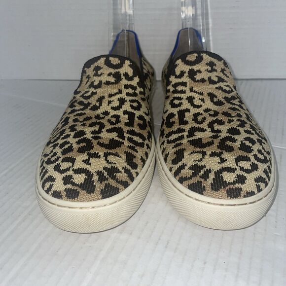 Rothys The Sneaker Womens 8.5 Black Beige Animal Print Knit Slip On Washable - Picture 2 of 9